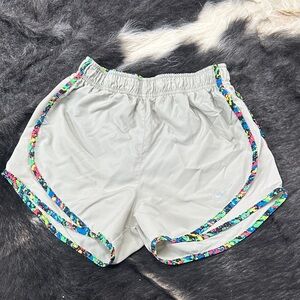 Women's Gray Nike Athletic Shorts with Multicolor Trim